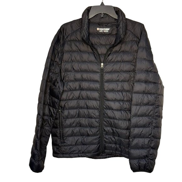 Heatkeep Men's Size Large Down-Filled Puffer Coat Black Lightweight Packable - Picture 1 of 9